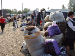 Merchants selling combed wool at Kosiv Market - Ukraine