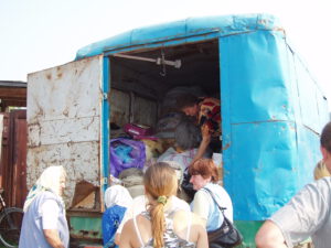 Wool and balls sold from truck at Kosiv Market - Ukraine
