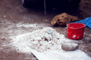Close-up of white chalk at Zabolotiv Market, Ukraine