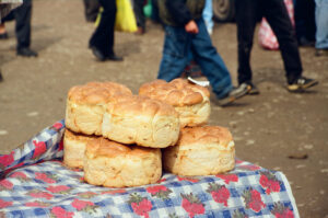 Close-up of Ukrainian Kolach at Zabolotiv Market, Ukraine
