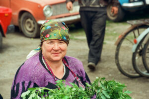 Farmer&#039;s wife at Zabolotiv Market, Ukraine