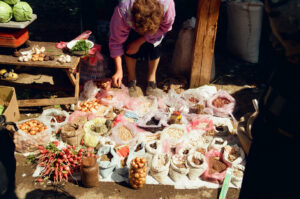Home-grown garden plants, grains and seeds at Kosiv Market - Ukraine