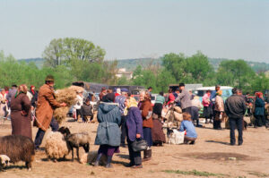 Farmers selling sheep and goats at cattle market - Kosiv - Ukraine