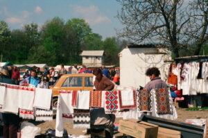 Ladies selling embroideries at Kosiv Market - Ukraine