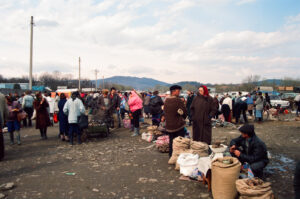 Farmers selling potatoes at Kosiv Market - Ukraine