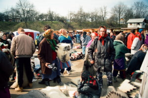 Hutsul wool rugs on display at Kosiv Market - Ukraine