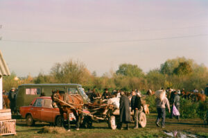 Horses and carts at Kosiv Market - Ukraine